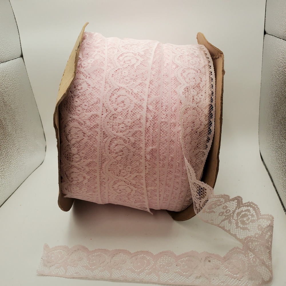 Light Pink Floral Lace Trim Scalloped Edge 1.5" Wide Sewing Craft Bulk Spool